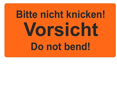 Warnetiketten/Versandetiketten Bitte nicht knicken! Vorsicht Do not bend! auf Rolle - 100 x 50 mm - 500 Stück
