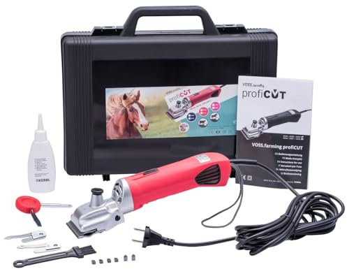VOSS.farming profiCUT Schermaschine Rot für Pferde, extra leise und laufruhig, mit Aesculap Messersatz, Pferdeschermaschine Haarschneidemaschine
