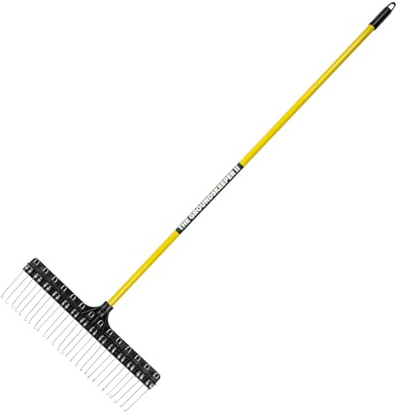 THE GROUNDSKEEPER II Rake 55-inch Lightweight Fiberglass Handle, 21-inch Head, Durable Steel Tines for Gardening, De-Thatching or Professional Landscaping