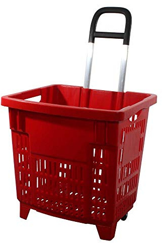 Carro de Compra 55 litros Rojo con Ruedas Cesta de Compra móvil de plástico ABS Colorido