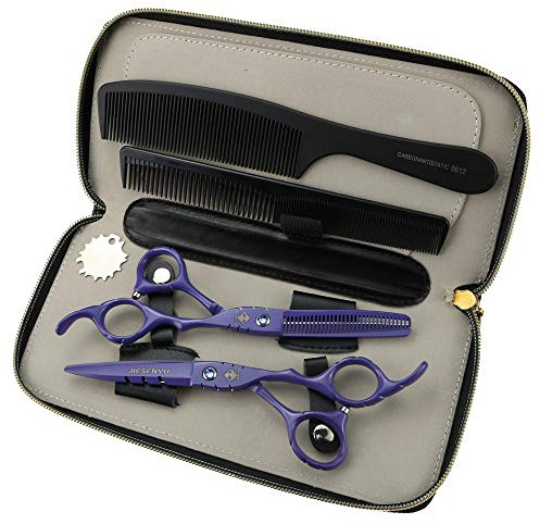 JIESENYU Japan 440C Stahlschere, 6-Zoll-violette scharfe Schneid- und Effilierschere, mit blauen Diamanten eingelegt, hochwertige Friseurschere