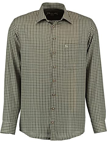 OS Trachten Herren Hemd Langarm Jagdhemd mit Liegekragen Ikoxo, Größe:45/46, Farbe:dunkelgrün