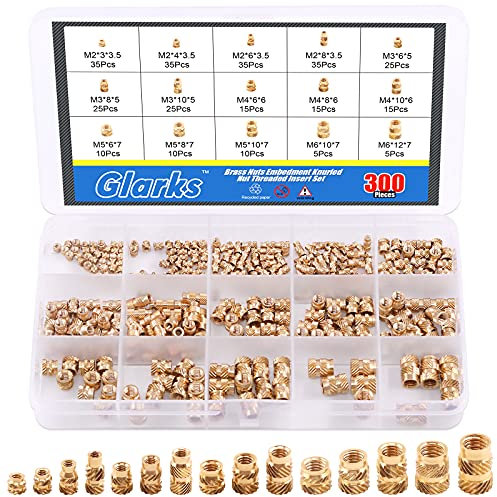 Glarks Assortiment de 300 écrous moletés en laiton fileté M2 M3 M4 M5 M6 pour imprimante 3D
