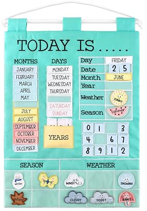 The Peanutshell Learning Calendar Wall Chart - Homeschool Supplies, Interactive Pocket Chart for Toddlers & Kids - Preschool Learning Activity Board, Circle Time Board for Classroom - Today is