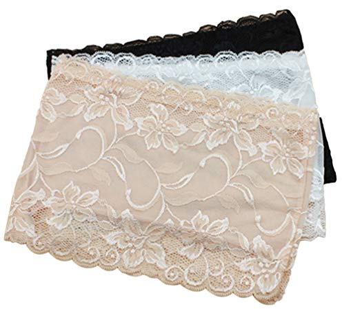 Amosfun 3pcs Womens Bandeau Bralette Tops Strapless Bandeau Bra Floral Lace Tube Top Bra for Women Girls Size XL