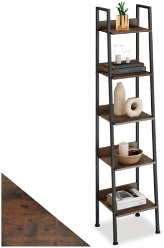 tectake® Leiterregal mit 4/5 Ebenen, schmales Regal, Standregal, Nischenregal, Möbel für Arbeitszimmer, Badezimmer Regal, Bücherregal Wand, 35,5 x 31,5 x 170,5 cm - Industrial Dunkelbraun
