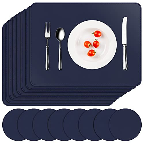 APLKER Platzsets Abwaschbar 8er Set, Platzset Lederoptik Kunstleder Wasserdicht PVC Tischsets und Untersetzer, Platzdeckchen Leder für Hause Küche Restaurant, 16 x 12 Zoll