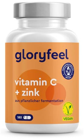 Vitamina C 1000mg + Zinc 20mg - 180 Cápsulas - Apoya el Sistema Inmunológico y Reduce la Fatiga - Vitamina C Tamponada con Protección gástrica y pH neutro - Vegano y Probado en laboratorio