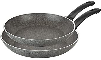 Ballarini Bratpfannen Aosta 28 cm + 24 cm Hergestellt aus robuster Aluminiumkonstruktion, gleichmäßige Wärmeleitung, 5-lagige Granitium-Antihaftbeschichtung, kratzfest, ergonomischer Griff,