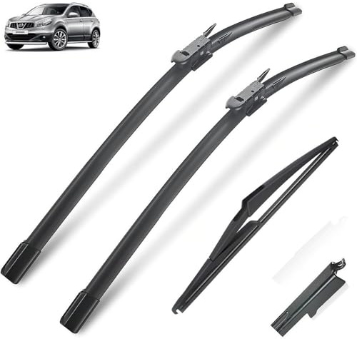 Juego de escobillas limpiaparabrisas delanteras y traseras compatible con Nissan Qashqai J10 2006-2013 Dualis NJ10 cepillo de goma parabrisas ventana 241512 (Color : RHD, Size : Front Rear)