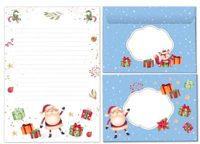 Briefpapier-Set Weihnachtsbriefpapier Weihnachtsmann Weihnachten als Briefblock mit Umschlag für Kinder Mädchen Jungen (Block A5 mit 25 Blätter + 15 Umschläge)