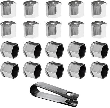 KANDUJIMU 20 PCS Wheel Nut Covers Bolt Caps, 19mm Wheel Lug Bolt Covers Caps with Removal Tool, Auto Hub Screw Bolt Head Tire Protector, Universal Vehicle Exterior Decor Accessories (Silver)