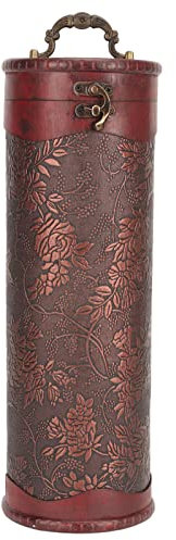 flexman Caja de Botella de Vino de Madera con Acabado Antiguo, Caja de Almacenamiento de Vino Tinto Portátil de Cuero Artificial con Patrón de Uva para el Hogar, Cumpleaños