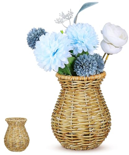 Amosfun Rustik stil vas med vävd blomkubform estetisk dekorativ vas för inomhusdekoration enkel naturlig dekoration