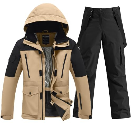 HOTIAN Skidjacka och byxor för män, overall, vinter, varm, snödräkt, vattentät, vindtät, skidkläder, snowboard set, HK+BK, XL