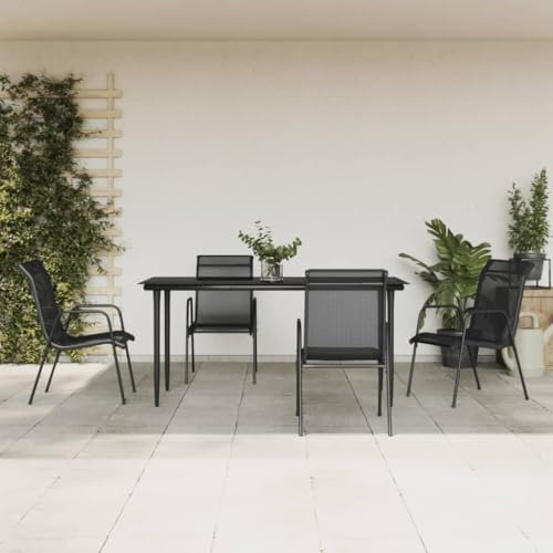NQJIBUE Gartenmöbel-Set, 5-teilig, schwarzer Stahl und Textilene, Gartenmöbel-Sets