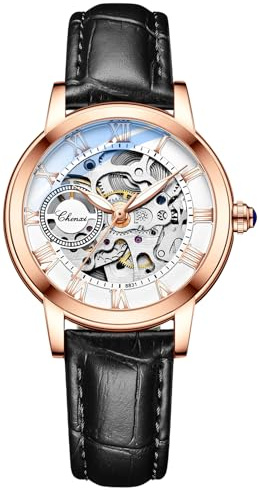 MASTOP Famale Women's Watch Sapphire Automatic Steampunk Automatic Bracelet Gold Skeleton Leather for Women
