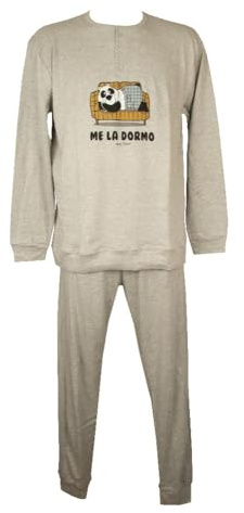 CRAZY FARM Pigiama Uomo Cotone Interlock Invernale Manica Lunga Collo Serafino Pantalone e Maglia con Polsini Articolo 16012, 3030 Grey Melange, XL
