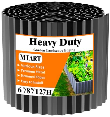 MTART Metal Garden Edging for Landscaping, Sturdy Corrugated Edging Border for DIY Flower Bed, Lawn and Landscape Edging (Black, 8×20Ft)
