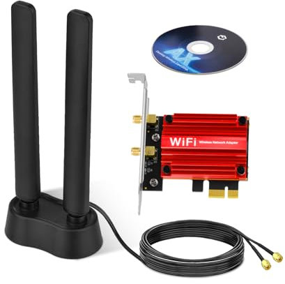Eightwood WLAN Karte WiFi 6E Intel AX210 Bluetooth 5.3 WLAN Netzwerkkarte WLAN PCI-E Karte 6G/5G/2.4G Tri Band WiFi 6E Karte 5374 mbit/s mit Wi-Fi 6E Antenne + CD für PC Windows 11/10 (64 bit) Laptop
