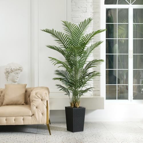 VeriNatural 180cm Artificial Areca Palm Tree - UV-Resistant Fake Faux Trees - Large Artificial Plants with Black Cone Pot & River Stones,for Indoor Outdoor Decor Living RoomOffice Balcony, VN130