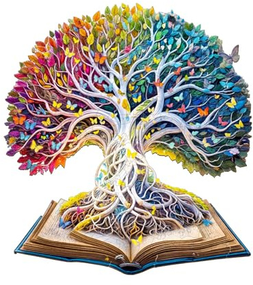 Jigfoxy Wooden Jigsaw Puzzles for Adults, The Tree of Life in the Book Wooden Puzzle, Unique Animal Shape Wood Puzzles, Birthday Gifts for Family Friend with wooden box(13.4 * 12.2in)