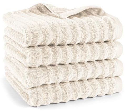 Pure Label Handtuch - 4er-Pack 50x100cm aus 100% Baumwolle - saugstark, schnelltrockend & weich - Handtücher mit Anhängeschlaufe - Oeko-TEX Zertifiziert - Creme