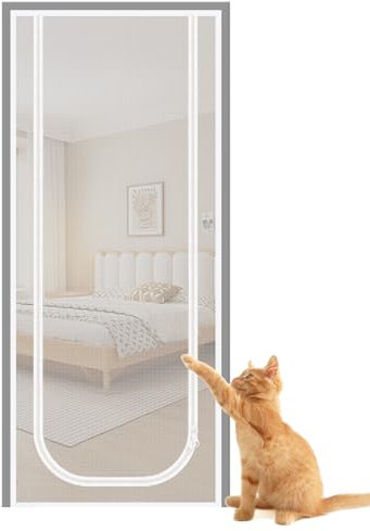 Grille De Porte Pour Chat,Moustiquaire Anti-Fugue Avec Fermeture Éclair - Barrière Sécurisée Anti-Fuite Pour Contenir Les Animaux Domestiques Pour Portes Fenêtres Balcon Chambre Cuisine Maison
