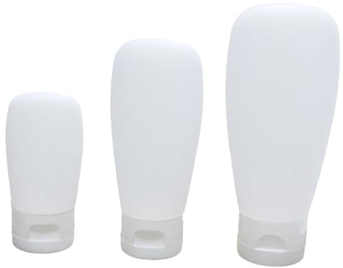 Hemobllo Bouteilles Rechargeables en Silicone Portable et Étanche Ensemble de 3 Blanc Capacité 30ml 60ml 100ml, pour Voyage et Produits Cosmétiques