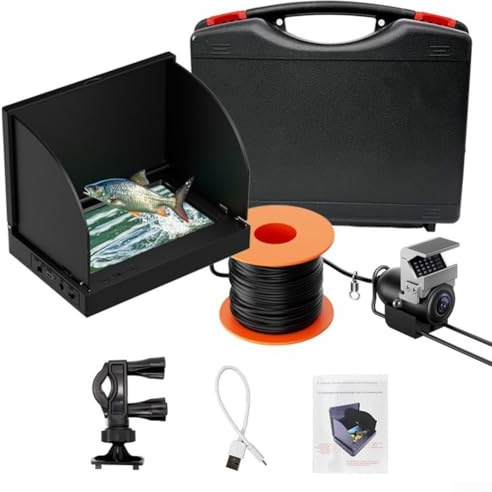 Oniissy Buscador de peces de 4.3 pulgadas con cámara de pesca subacuática para hielo, río y barco para gran angular de 220°, profundidad de 100 m, impermeable IP67, agua fangosa (4.3IPS + cámara de 15