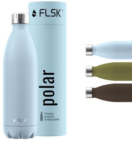 FLSK Trinkflasche – Premium Edelstahl Thermosflasche – 100 % auslaufsicher & kohlensäuregeeignet – hält 24 h kalt & 18 h heiß – BPA-frei (polar, 750 ml)