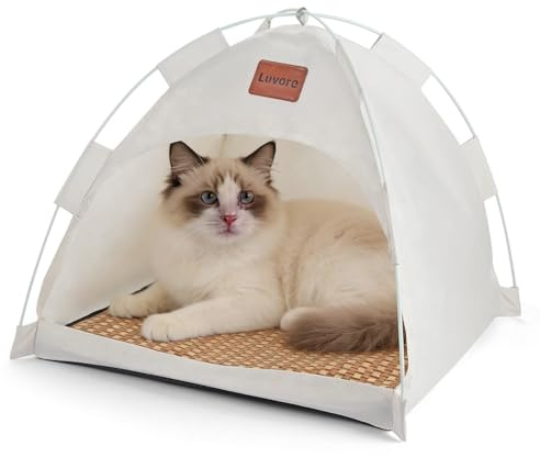 Luvore Tenda per animali domestici, 48 x 48 x 42 cm, tenda per cani e gatti, con cuscino, nessuna installazione necessaria, letto portatile e lavabile, per gattini e cuccioli