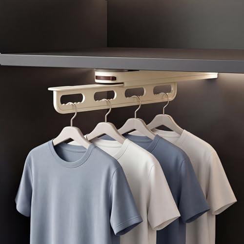Vivikivi Pull Out Hanger Rod For Closet, No Drilling Suction Rod, Beige