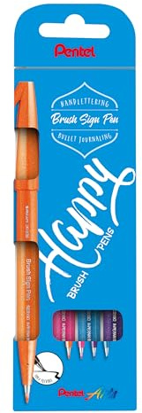 Pentel Sign Pen Brush Touch set om 4, sorterad, fiberpenna med borstliknande spets, lila