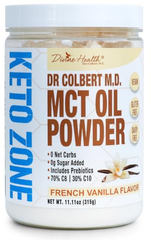 Dr. Colbert's Keto Zone MCT Oil Powder - Vegan - French Vanilla Flavour - 315 Grams - 30 Servings