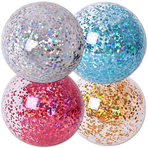 TE-Trend Globos de purpurina (4 unidades, 85 cm, reutilizables) para niños, coloridas pelotas de saltar y saltar para niños en colores fantásticos, bola de agua brillante para diversión infinita al