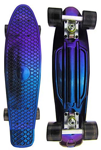 WPHH Skateboard, Portatile Completo Mini 22 '' Cruiser Retro Longboard per Bambini Ragazzi Giovani Principianti, Tavola da Crociera in Plastica Altamente Flessibile,Blu