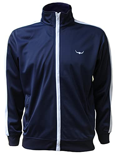 ROCK-IT Apparel träningsjacka för herrar med dragkedjefickor och ståkrage - för sport och fritid - Tracktop [storlekar S-3XL] Sweatjacka Navy/Vit 3XL