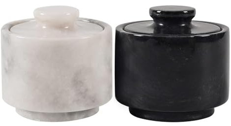 MARBLOUS KRAFTS Salière en marbre noir et blanc de 100 g, boîte à bijoux et pots à condiments de 7,6 x 7,6 cm, décoration de comptoir de cuisine en pot Mason, salières et poivrières.