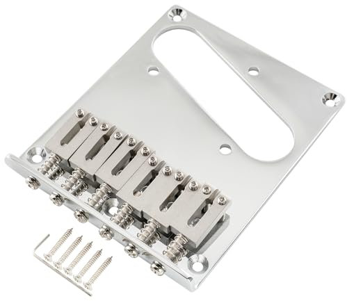 Musiclily Pro 54mm Modern Telecaster Bridge 6 SUS Stainless Steel Saddles for Fender Squier Tele Style Electric Guitar, Chrome