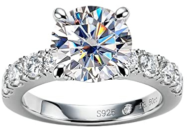 AnuClub Moissanite Engagement Ring 4.3cttw D Color Round Cut 925 Sterling Silver Eternity Wedding Promise Anniversary Band Ring for Women Size 5