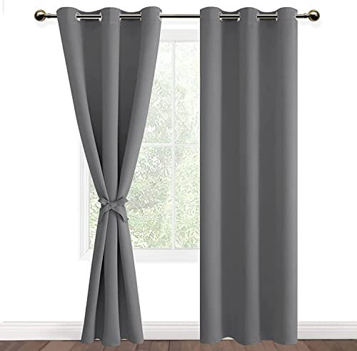 DWCN Vorhang Blickdicht mit Raffhalter Verdunkelungsgardinen mit Ösen 2 Stücke Thermogardine für Wohnzimmer Schlafzimmer Curtains Blackout Vorhang Wärmeisolierend Grau, 228x117cm(HxB)
