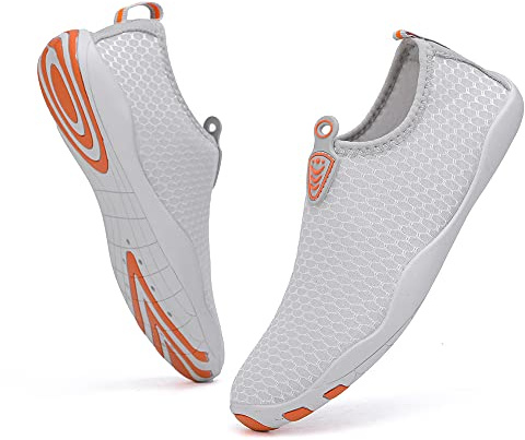 Vsufim Schnell trocknende Wassersport-Barfußschuhe, Aqua-Socken für Schwimmen, Strand, Pool, Surfen, Yoga, für Damen und Herren, Hellgrau, 6 Women/5 Men