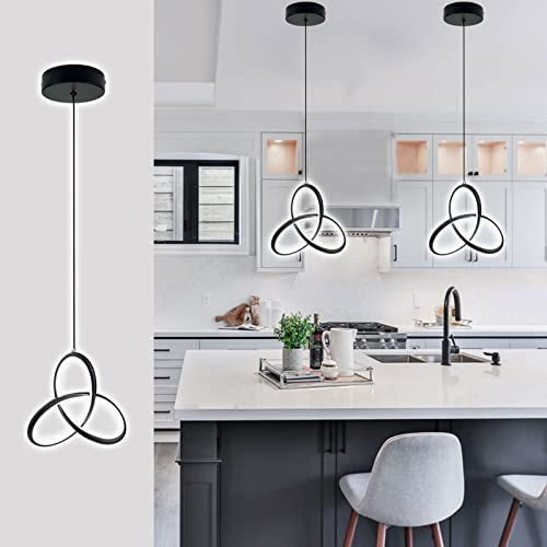 CANEOE Black Modern Led Pendant Light, 5500K Cold White Kitchen Island Pendant Lights Fixtures, Adjustable Integrated Hanging Lamp for Living Room Bedroom Hanging Light, 1 Pack (Black)