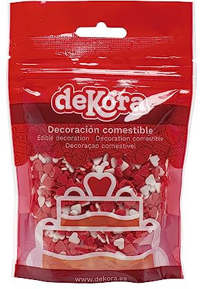 dekora - Confetti Sprinkles Confiserie Comestible - Coeurs en Sucre Rouge et Blanc