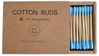 Color Premium Cotton Swabs Natural Cotton Buds Biodegradable Organic Double Tips for Ear Wax Removal (200PCs,Blue)
