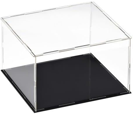 Recogwood Acrylic Clear Display Case, 25 x 25 x 20cm Assemble Countertop Box Cube Organizer Stand Dustproof Protection Showcase with Black Base for Action Figures Toys Collectibles