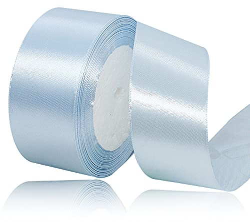 Satinband, 22 meter ljusblå, 40 mm brett presentband för presentförpackning, gör-det-själv-hantverk, buketter, sömnadsprojekt, rosetttillverkning, födelsedag och bröllopsdekorationer