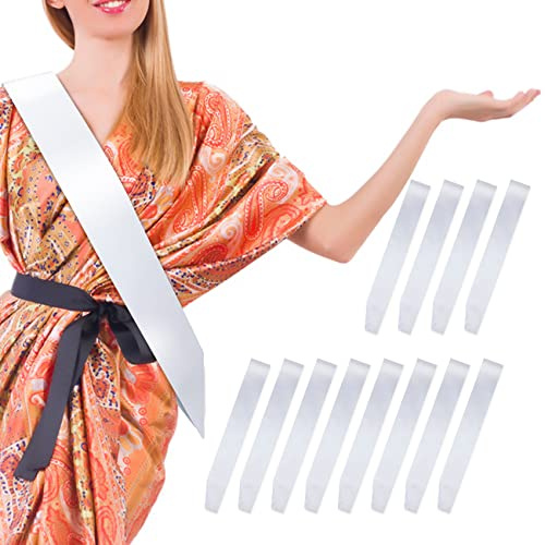 12 Pièces Écharpes Blanches Vierges en Satin,Blanc Satin Sashécharpe Remise Diplôme,Blank Satin Sashes,Echarpe Miss Personnalisable,Écharpe Anniversaire,Echarpe,Anniversaire,Echarpe Futur Marié Homme