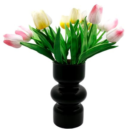 Vase géométrique en verre - Vase moderne hydroponique - Vase à fleurs en verre - Vase décoratif pour la maison, le bureau, le mariage - Noir